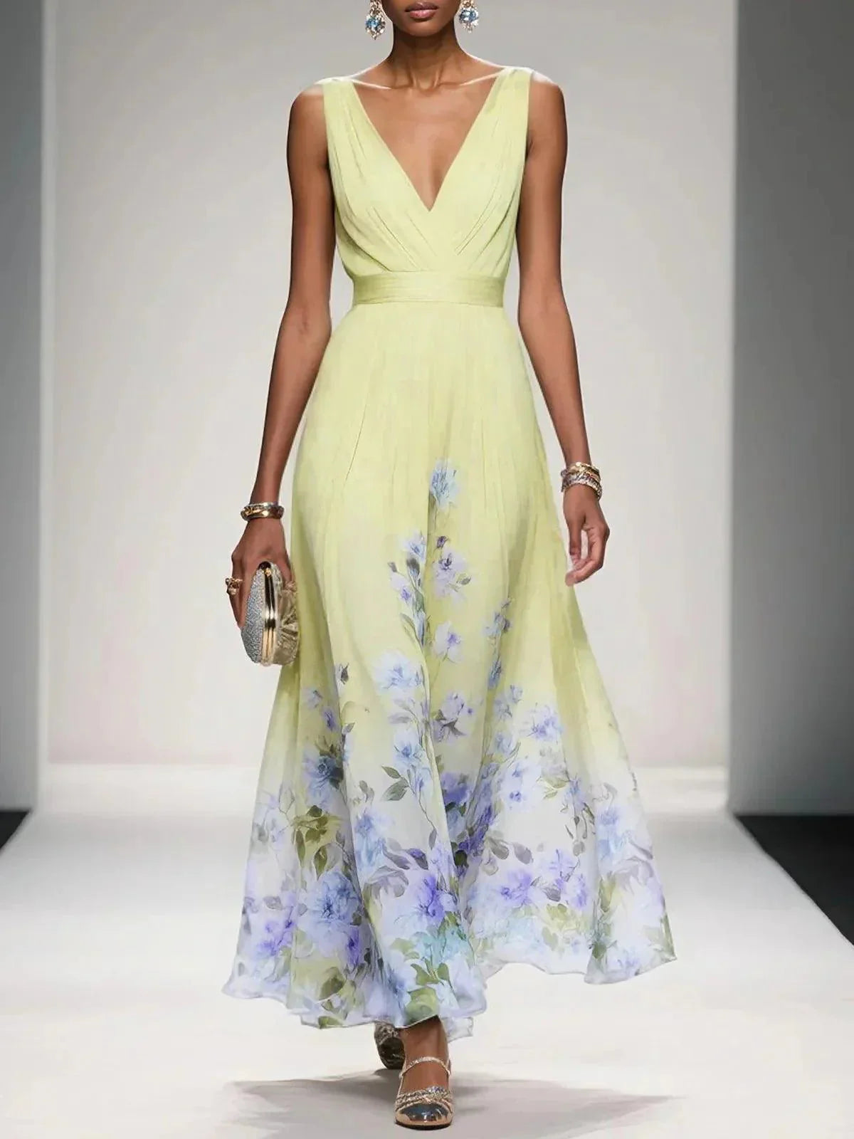 Floral Maxi Dress — Sleeveless Deep V-Neck 3