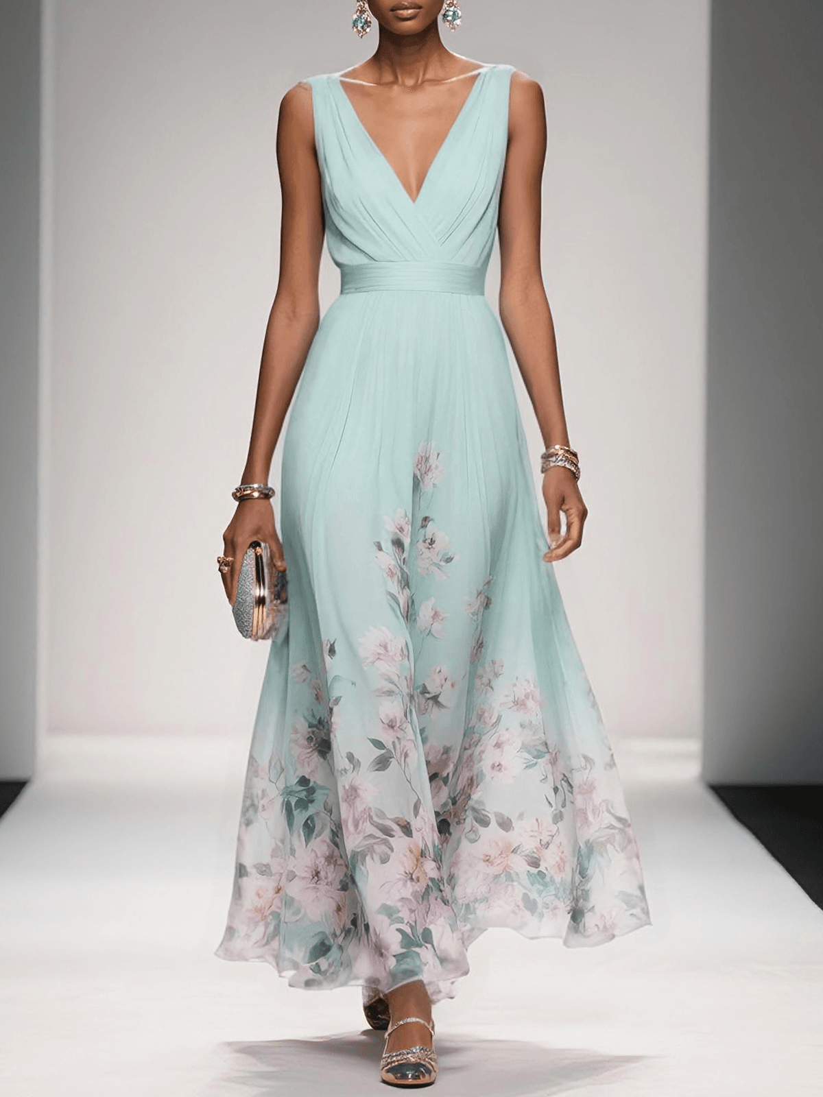 Floral Maxi Dress — Sleeveless Deep V-Neck 4