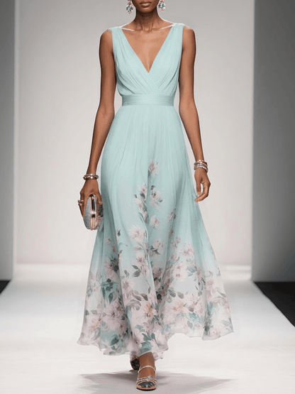 Floral Maxi Dress — Sleeveless Deep V-Neck 4