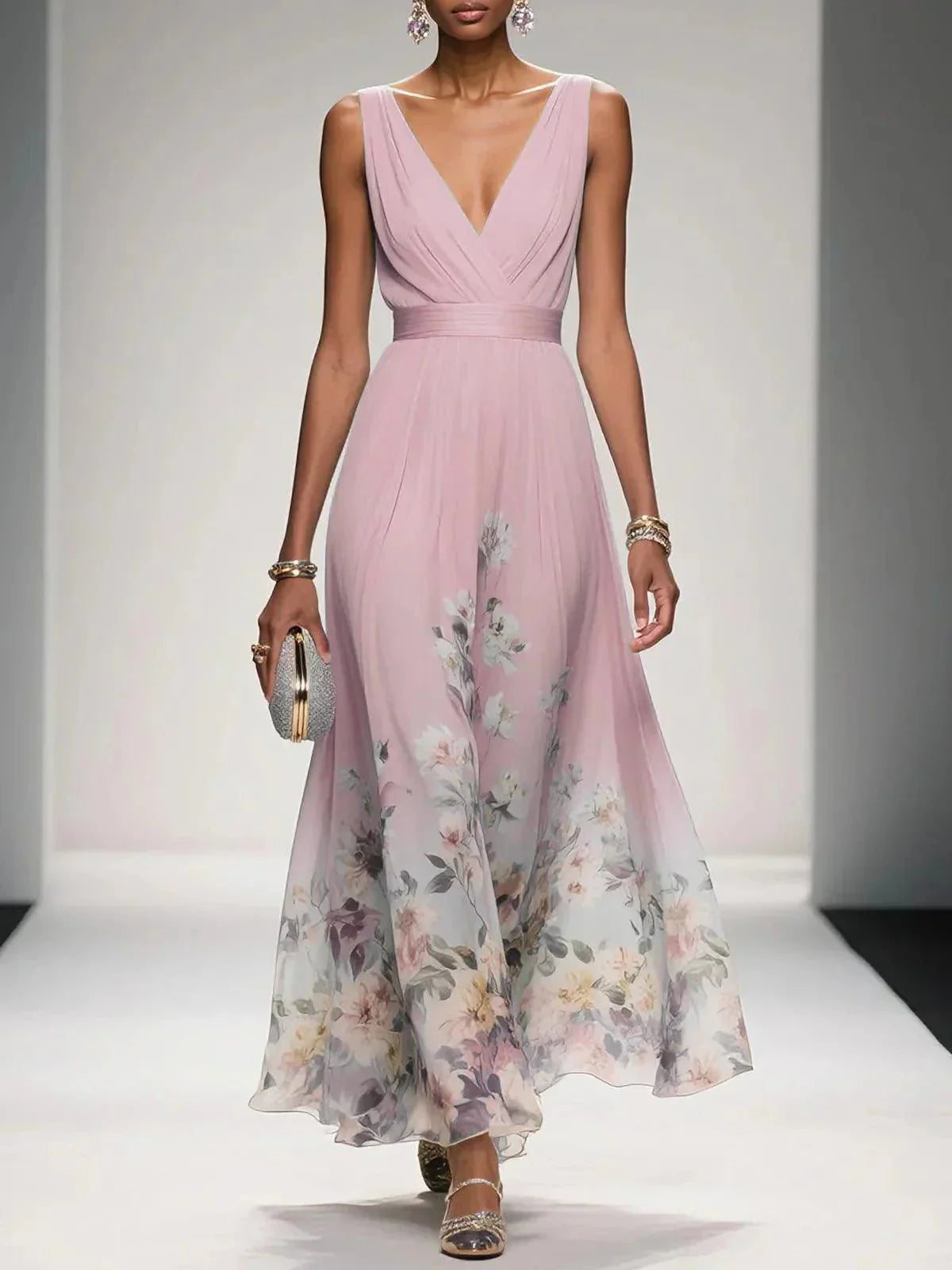 Floral Maxi Dress — Sleeveless Deep V-Neck 5