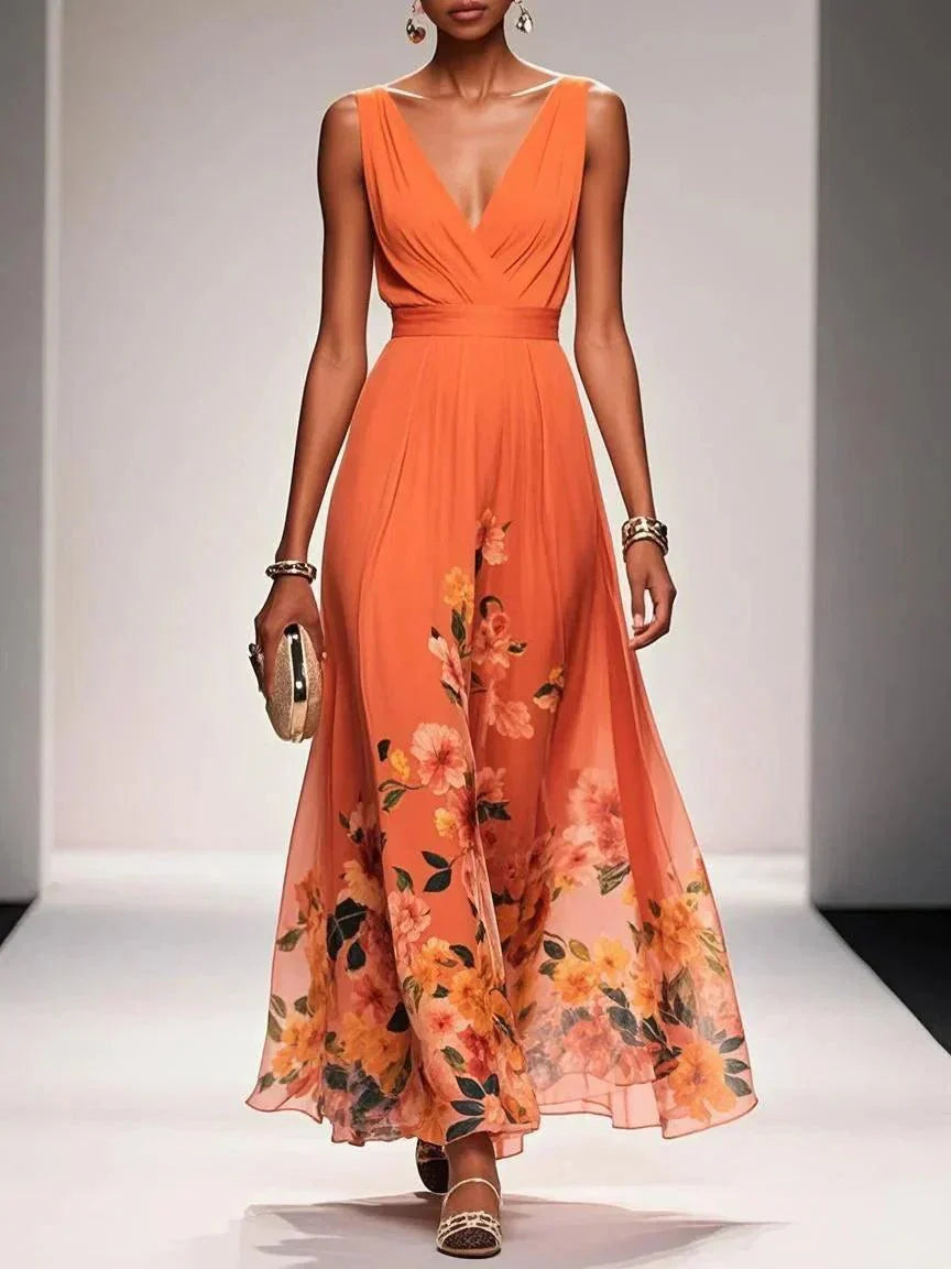 Floral Maxi Dress — Sleeveless Deep V-Neck 7