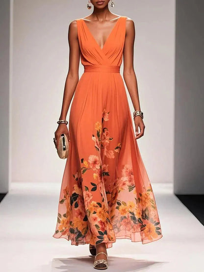 Floral Maxi Dress — Sleeveless Deep V-Neck 7