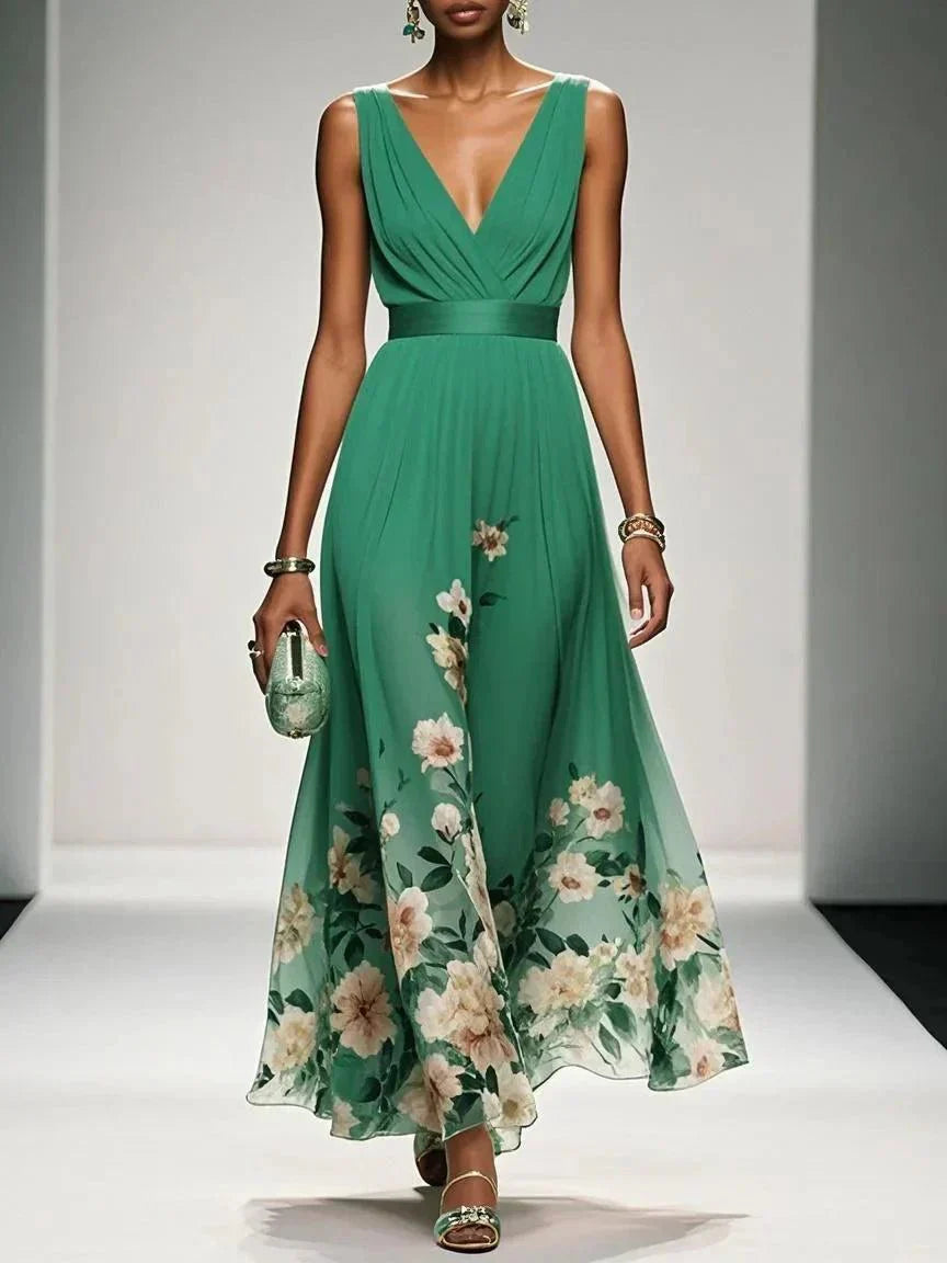 Floral Maxi Dress — Sleeveless Deep V-Neck 8