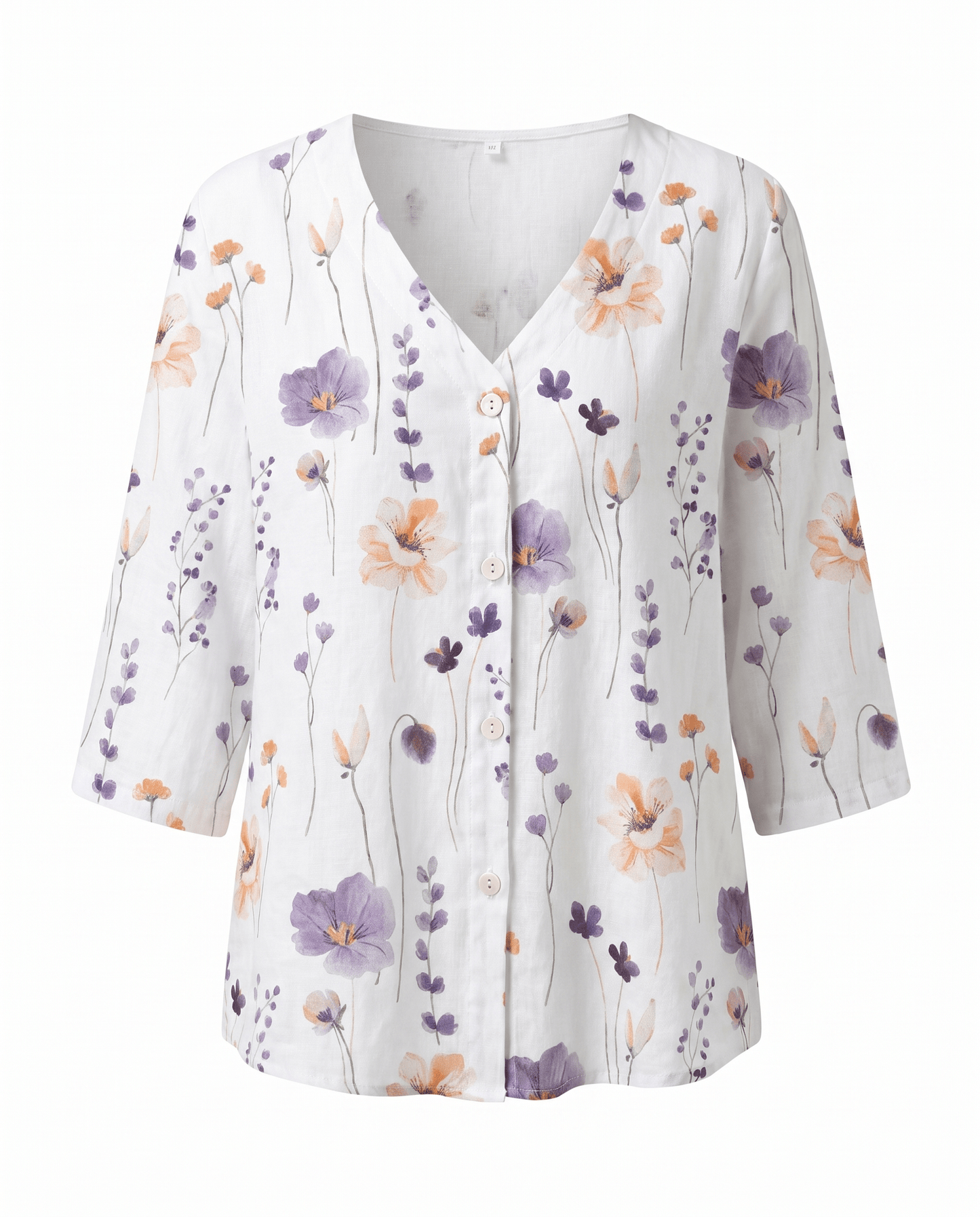 Floral V-Neck Blouse — Breezy Three-Quarter Sleeves 10