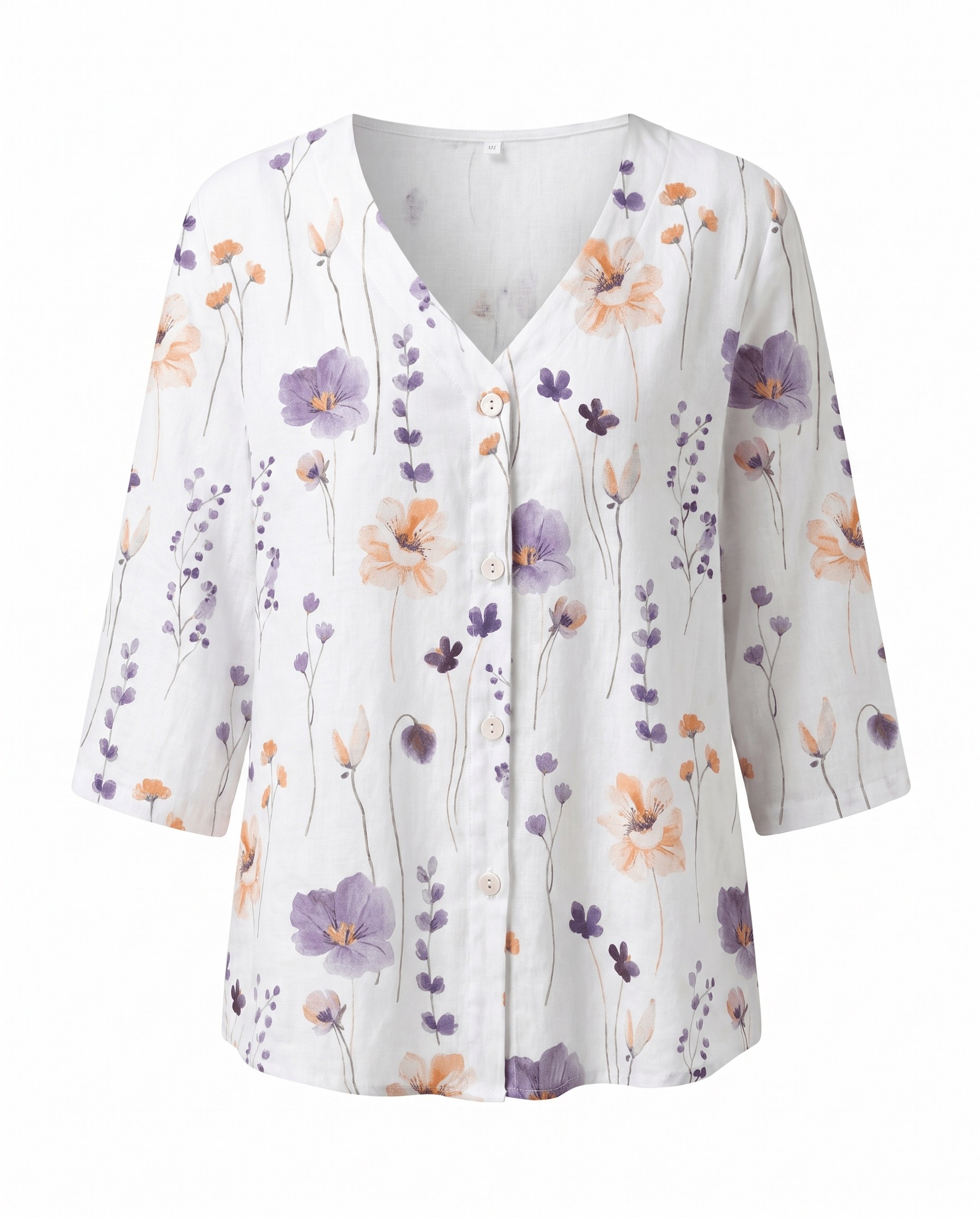 Floral V-Neck Blouse — Breezy Three-Quarter Sleeves 10