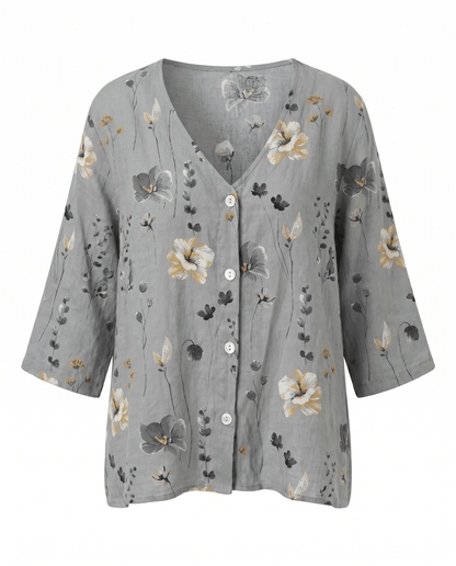 Floral V-Neck Blouse — Breezy Three-Quarter Sleeves 12