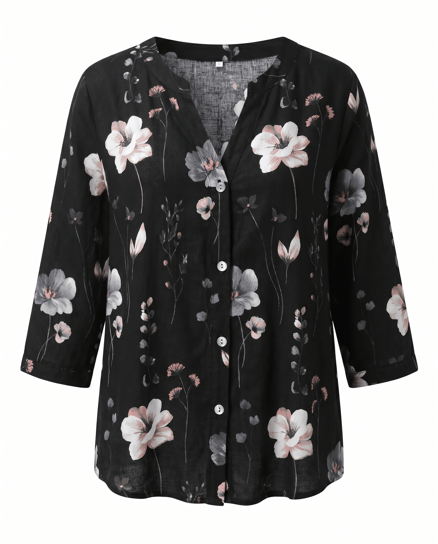 Floral V-Neck Blouse — Breezy Three-Quarter Sleeves 14
