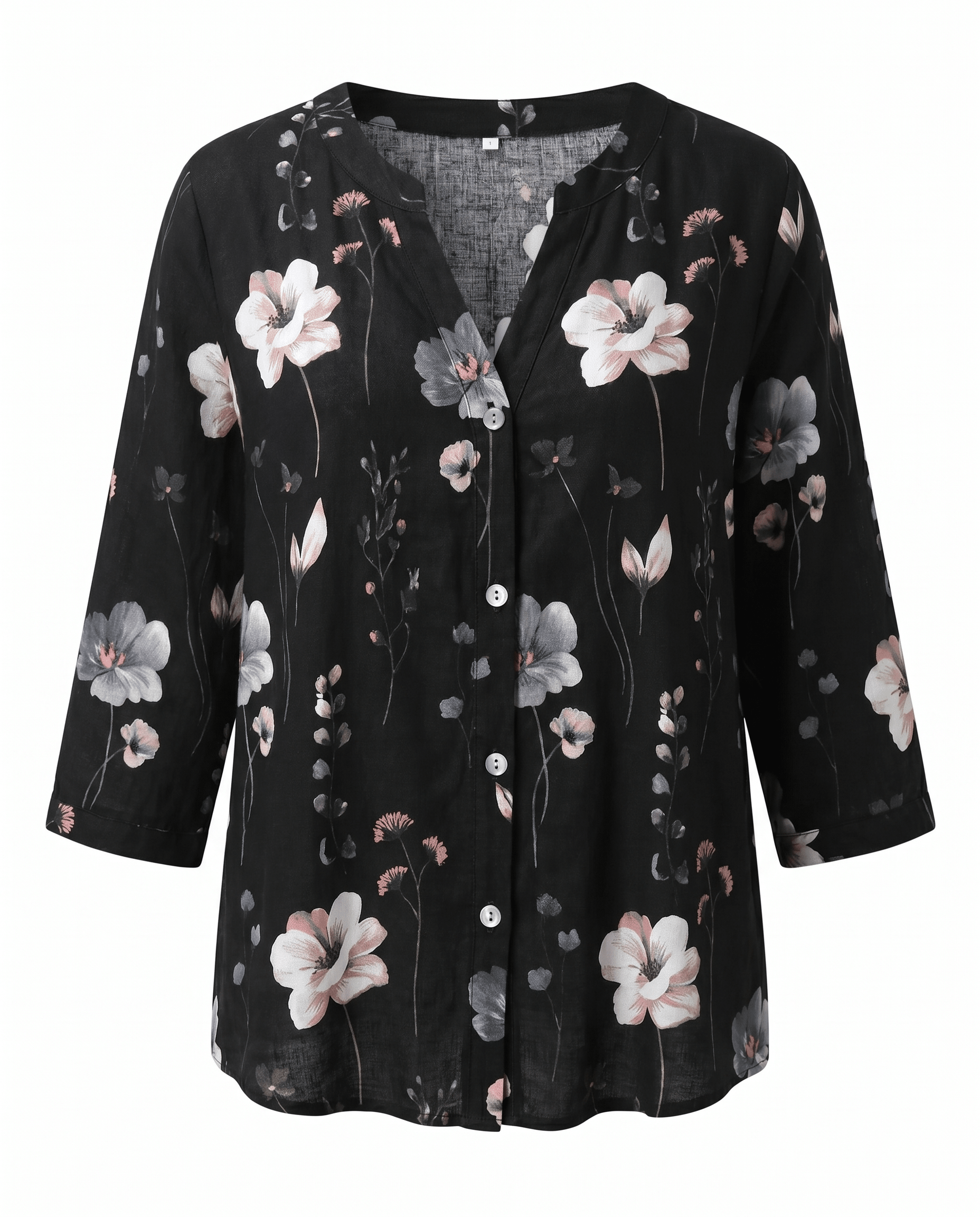 Floral V-Neck Blouse — Breezy Three-Quarter Sleeves 14