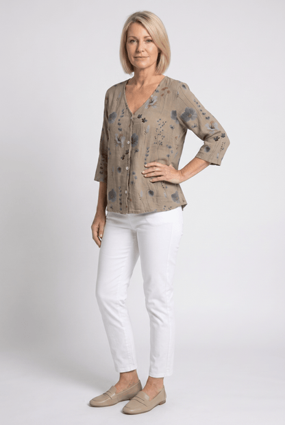 Floral V-Neck Blouse — Breezy Three-Quarter Sleeves 3