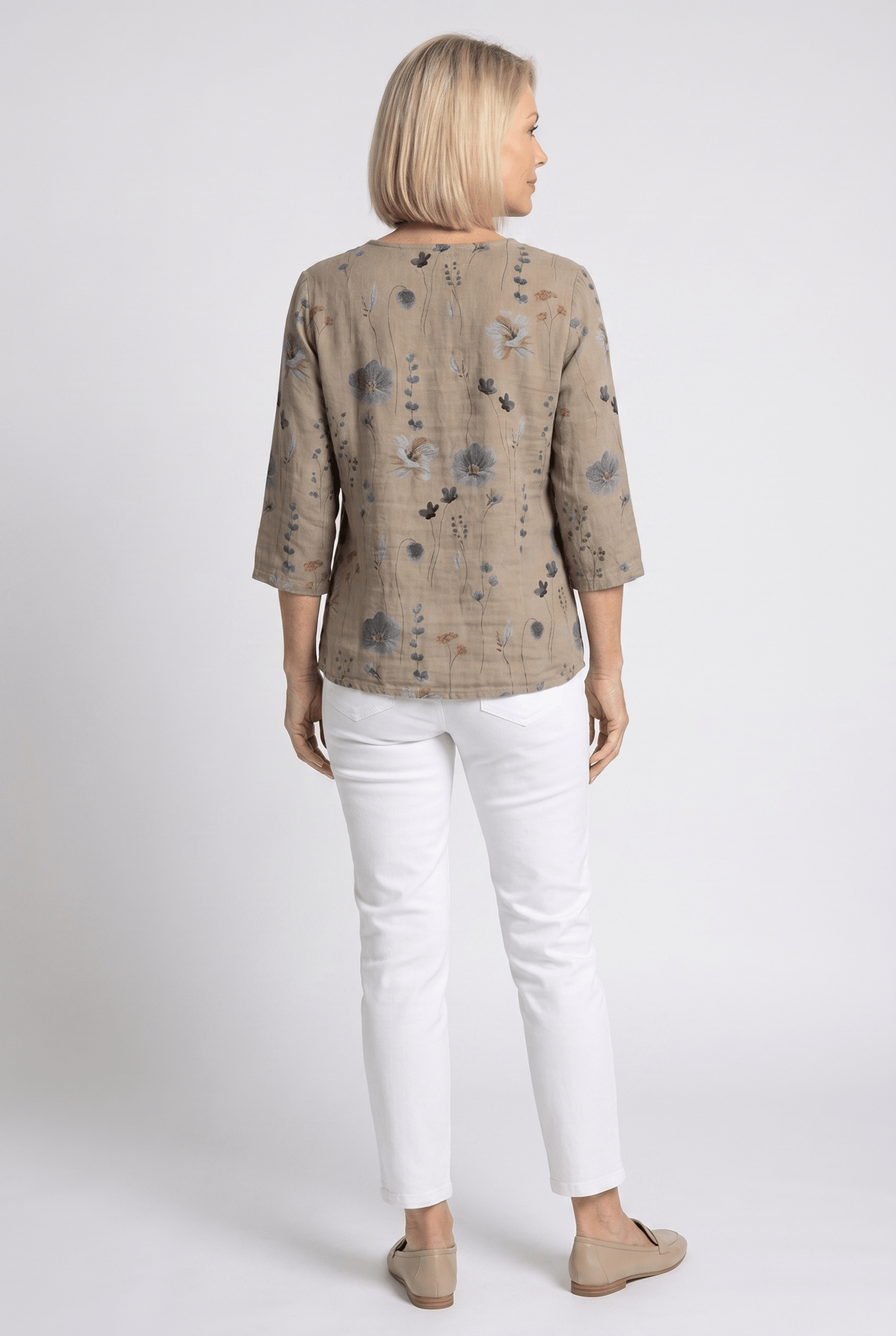 Floral V-Neck Blouse — Breezy Three-Quarter Sleeves 4