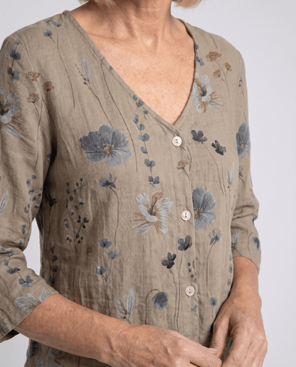 Floral V-Neck Blouse — Breezy Three-Quarter Sleeves 5