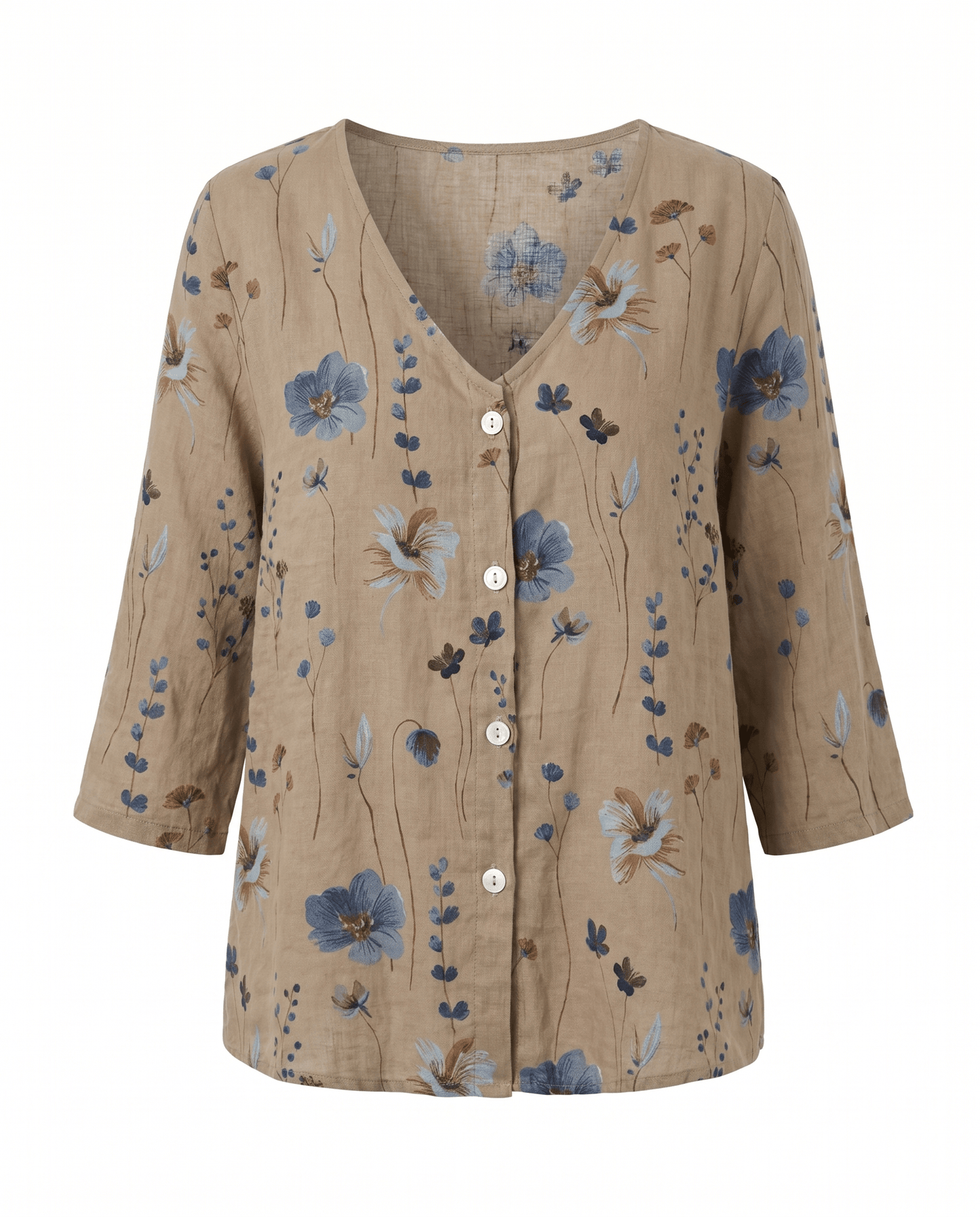 Floral V-Neck Blouse — Breezy Three-Quarter Sleeves 6