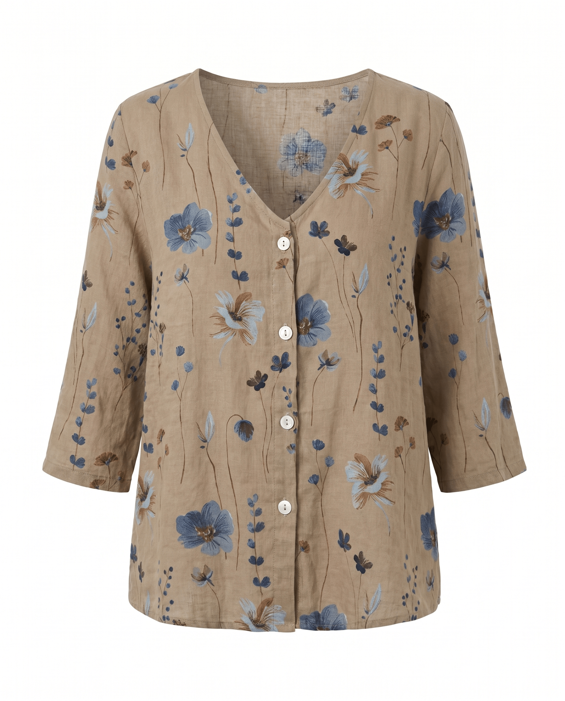 Floral V-Neck Blouse — Breezy Three-Quarter Sleeves 6