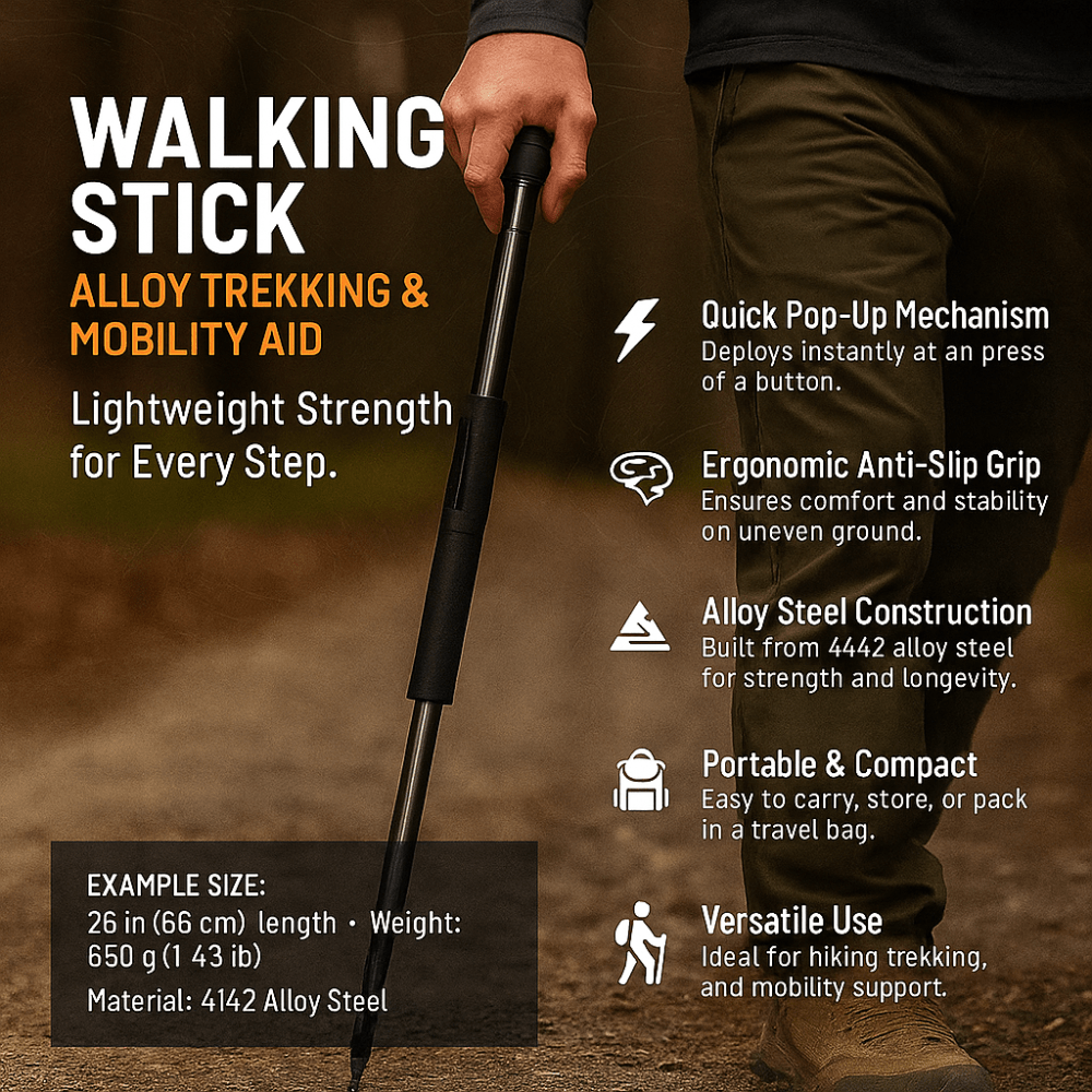 Folding Trekking Pole — Auto Pop-Up Alloy Walking Stick 3
