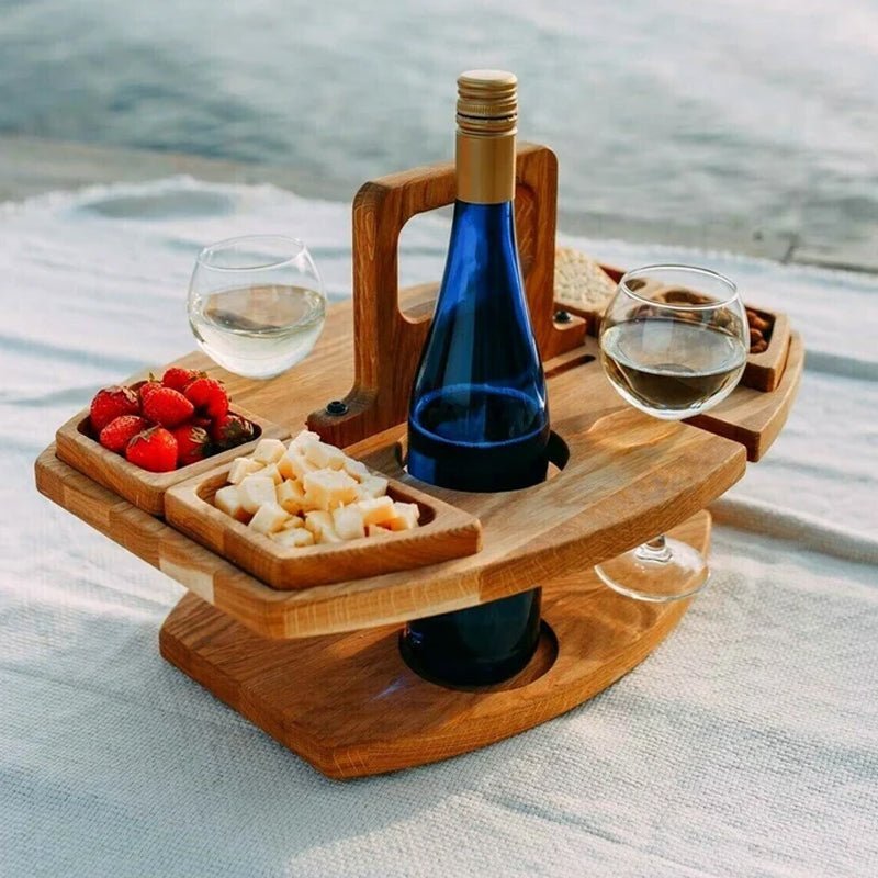 Folding Wooden Picnic Table With Bottle Holders 1