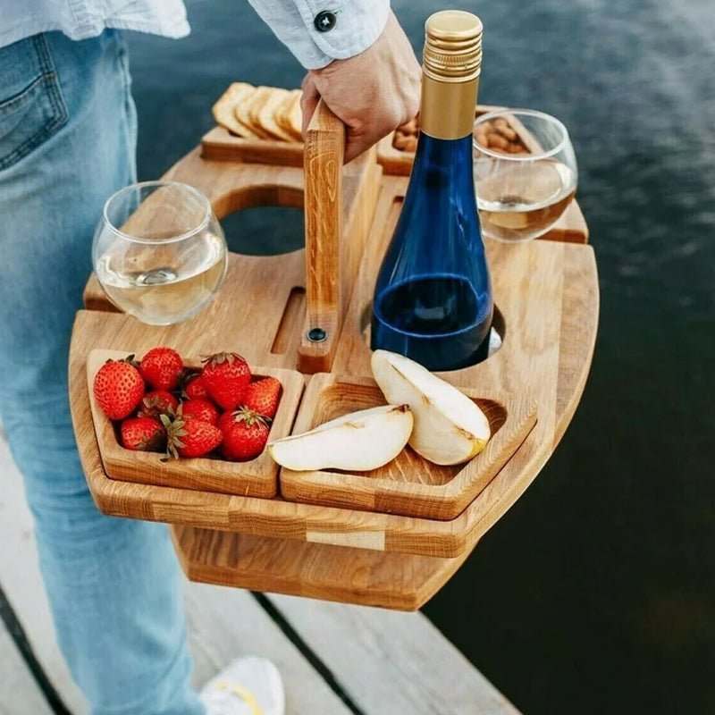 Folding Wooden Picnic Table With Bottle Holders 4