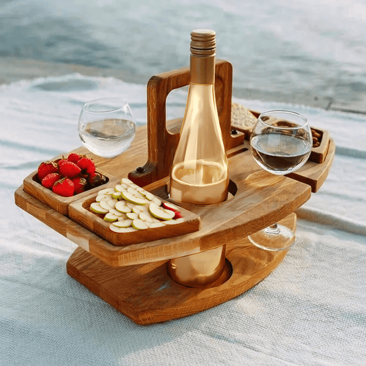 Folding Wooden Picnic Wine Table With Compartments 1