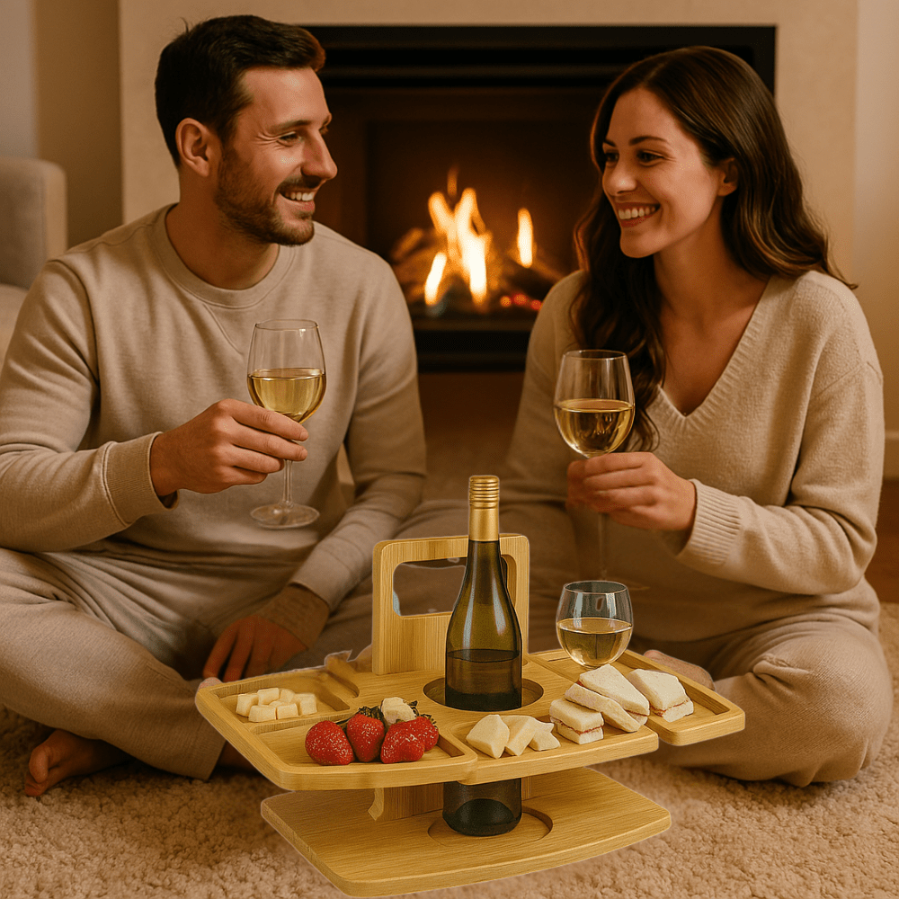 Folding Wooden Picnic Wine Table With Compartments 2