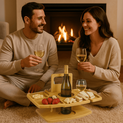 Folding Wooden Picnic Wine Table With Compartments 2