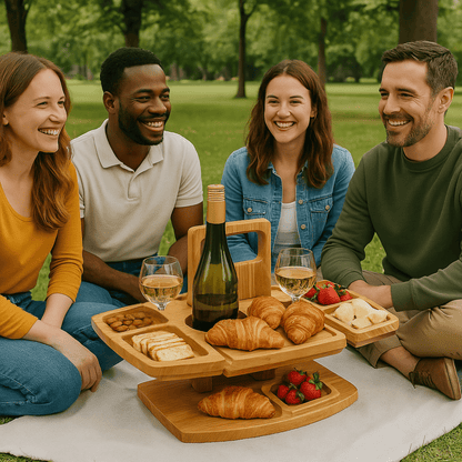 Folding Wooden Picnic Wine Table With Compartments 3