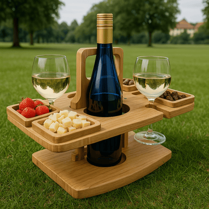 Folding Wooden Picnic Wine Table With Compartments 5