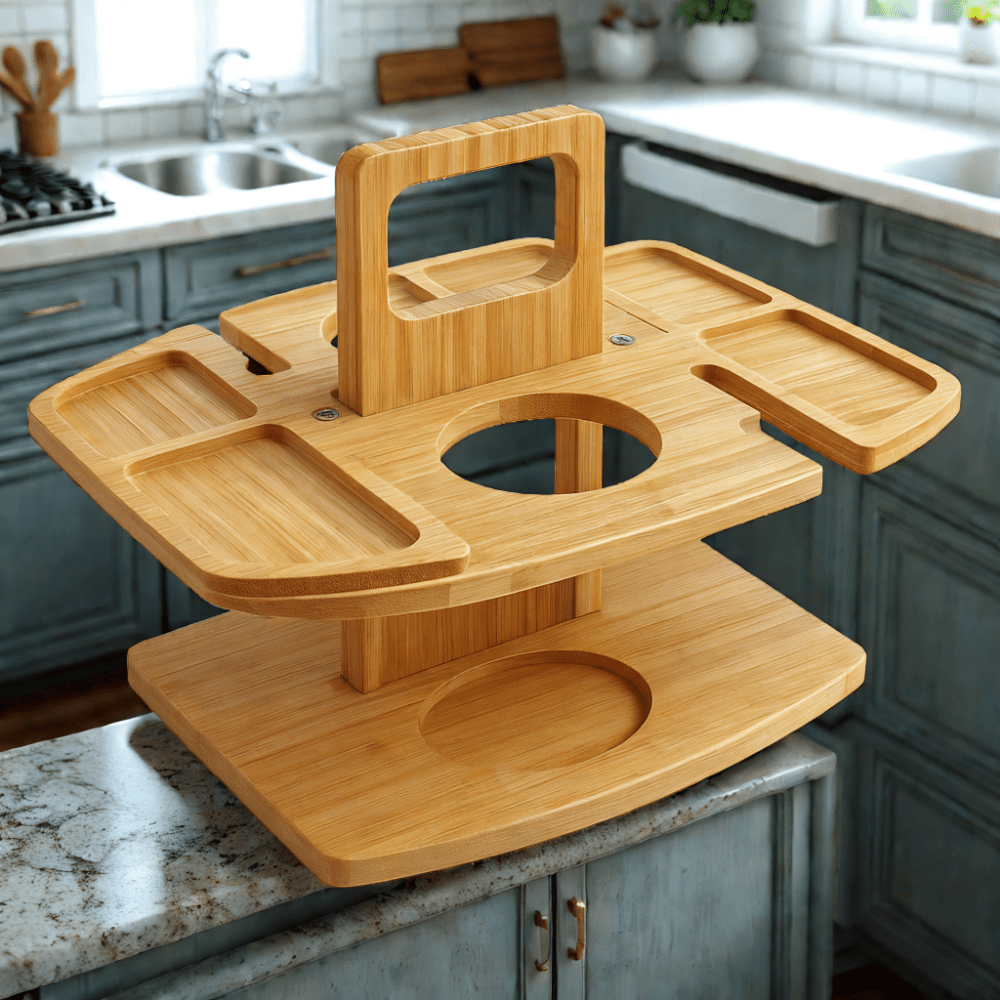 Folding Wooden Picnic Wine Table With Compartments 6