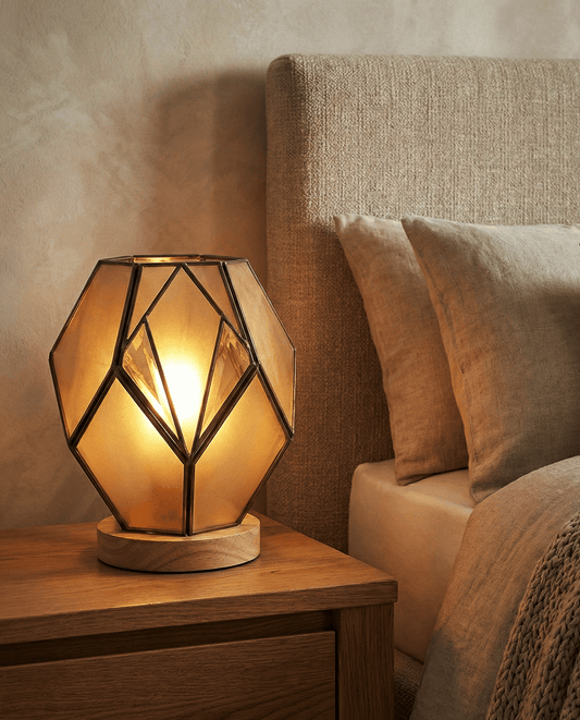 Geometric Amber Glass Table Lamp — Warm Glow 1