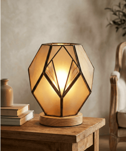 Geometric Amber Glass Table Lamp — Warm Glow 2