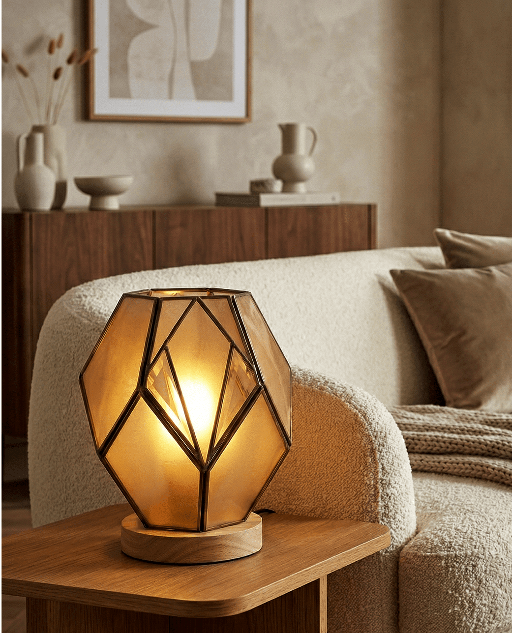 Geometric Amber Glass Table Lamp — Warm Glow 3