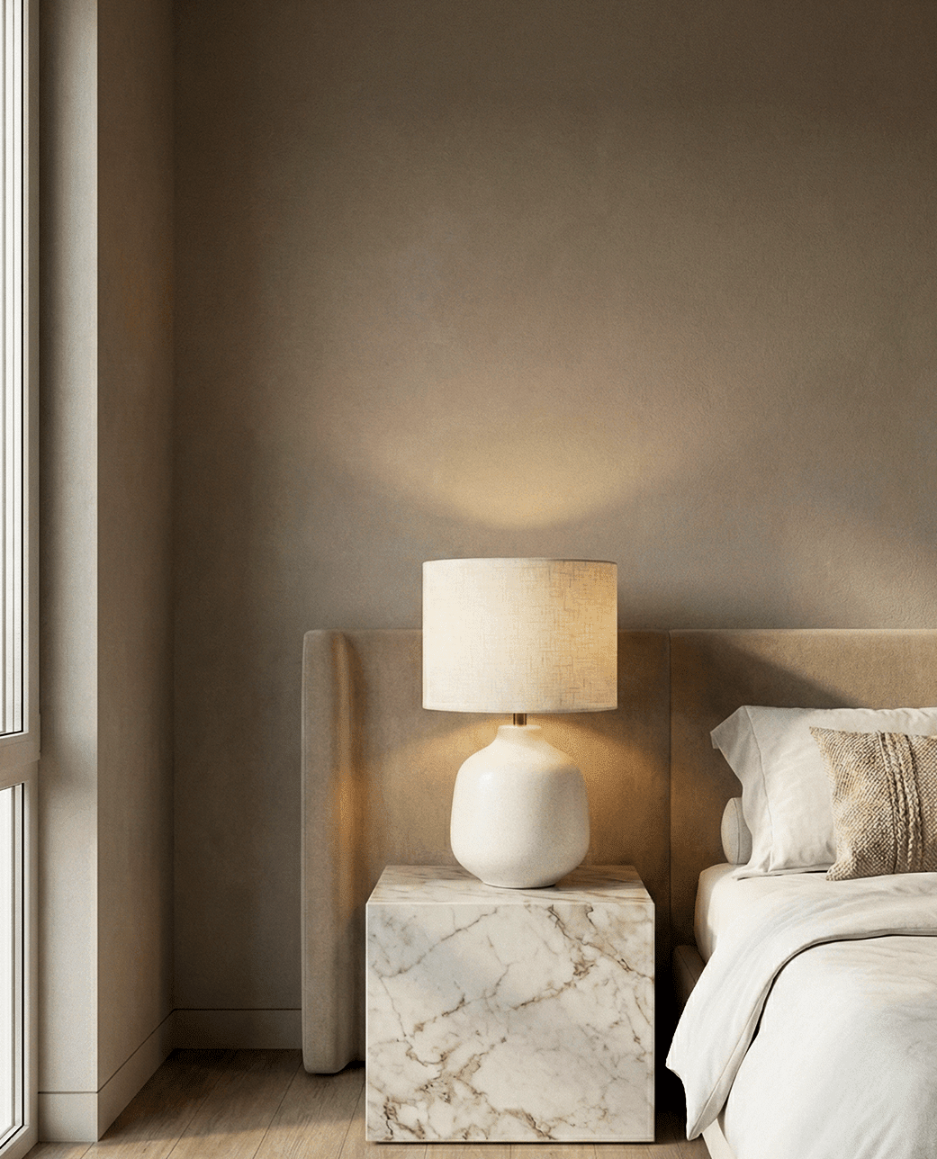 Ivory Ceramic Table Lamp — Fabric Shade 4