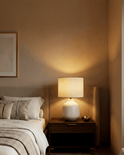 Ivory Ceramic Table Lamp — Fabric Shade 5