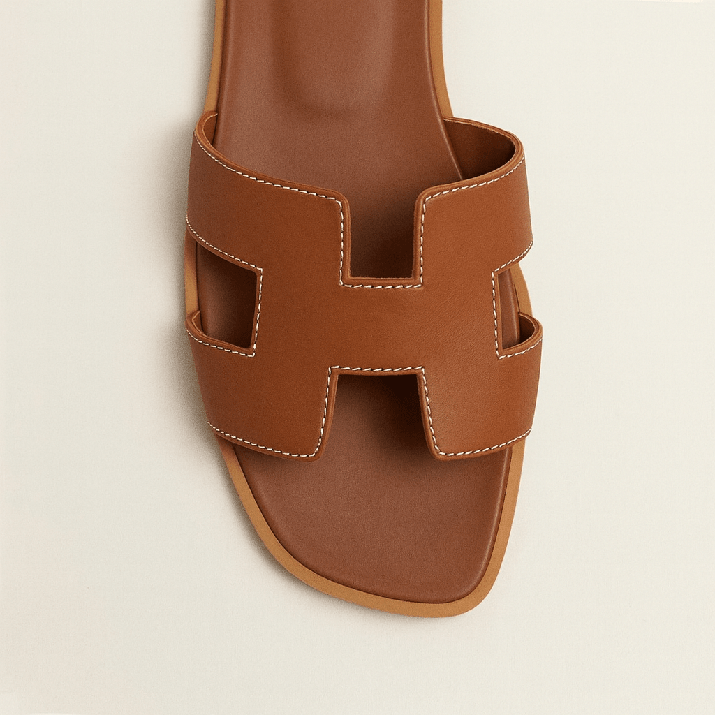 Leather Flat Sandals — Cut-Out Strap Design 10