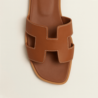 Leather Flat Sandals — Cut-Out Strap Design 10