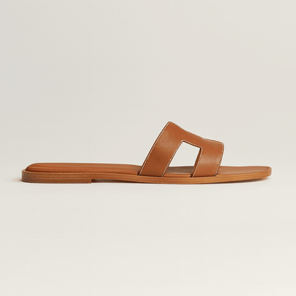 Leather Flat Sandals — Cut-Out Strap Design 12