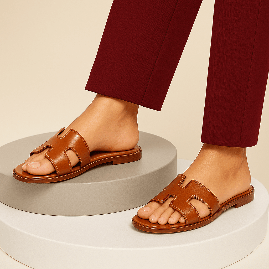 Leather Flat Sandals — Cut-Out Strap Design 14