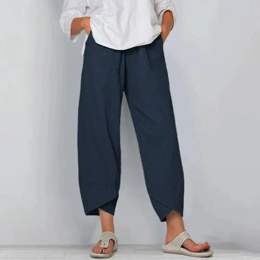 Linen Blend Summer Pants with Elastic Waist 1