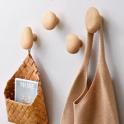Natural Wood Wall Coat Hooks — Set of 4 Organic Design 7