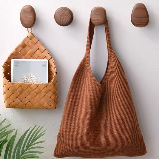 Natural Wood Wall Hooks — Organic Pebble Design Set of 4 1