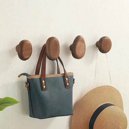 Natural Wood Wall Hooks — Organic Pebble Design Set of 4 4