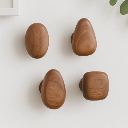 Natural Wood Wall Hooks — Organic Pebble Design Set of 4 5