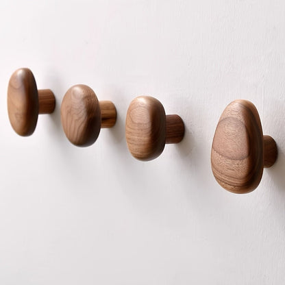 Natural Wood Wall Hooks — Organic Pebble Design Set of 4 6