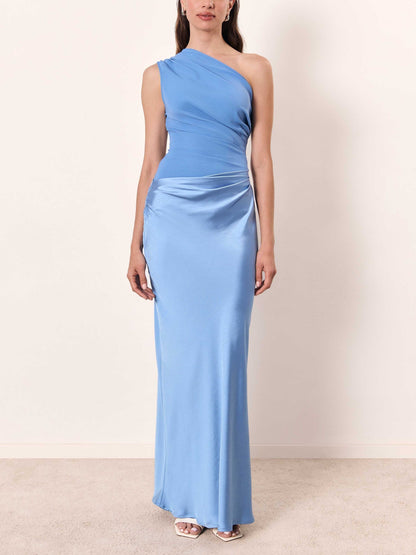 One-Shoulder Maxi Dress with Pleated Draping 9