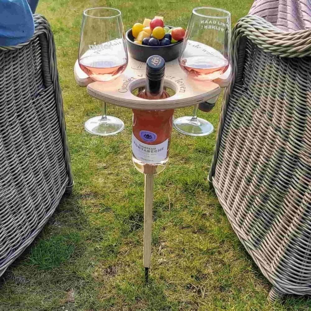 Portable Wood Picnic Table with Wine and Glass Holders 1