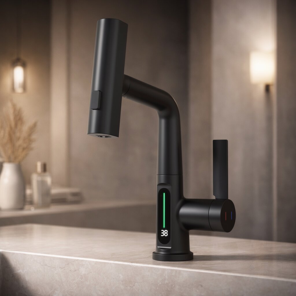 Pull-Out Kitchen Faucet with LED Temperature Display 1