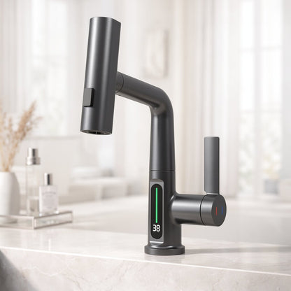 Pull-Out Kitchen Faucet with LED Temperature Display 12