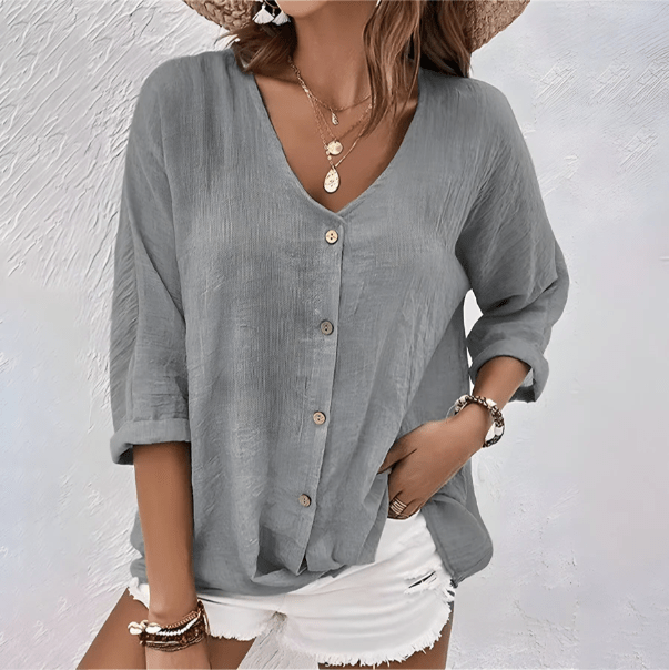 Relaxed-Fit V-Neck Shirt with Button Front 2