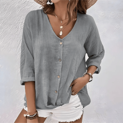 Relaxed-Fit V-Neck Shirt with Button Front 2