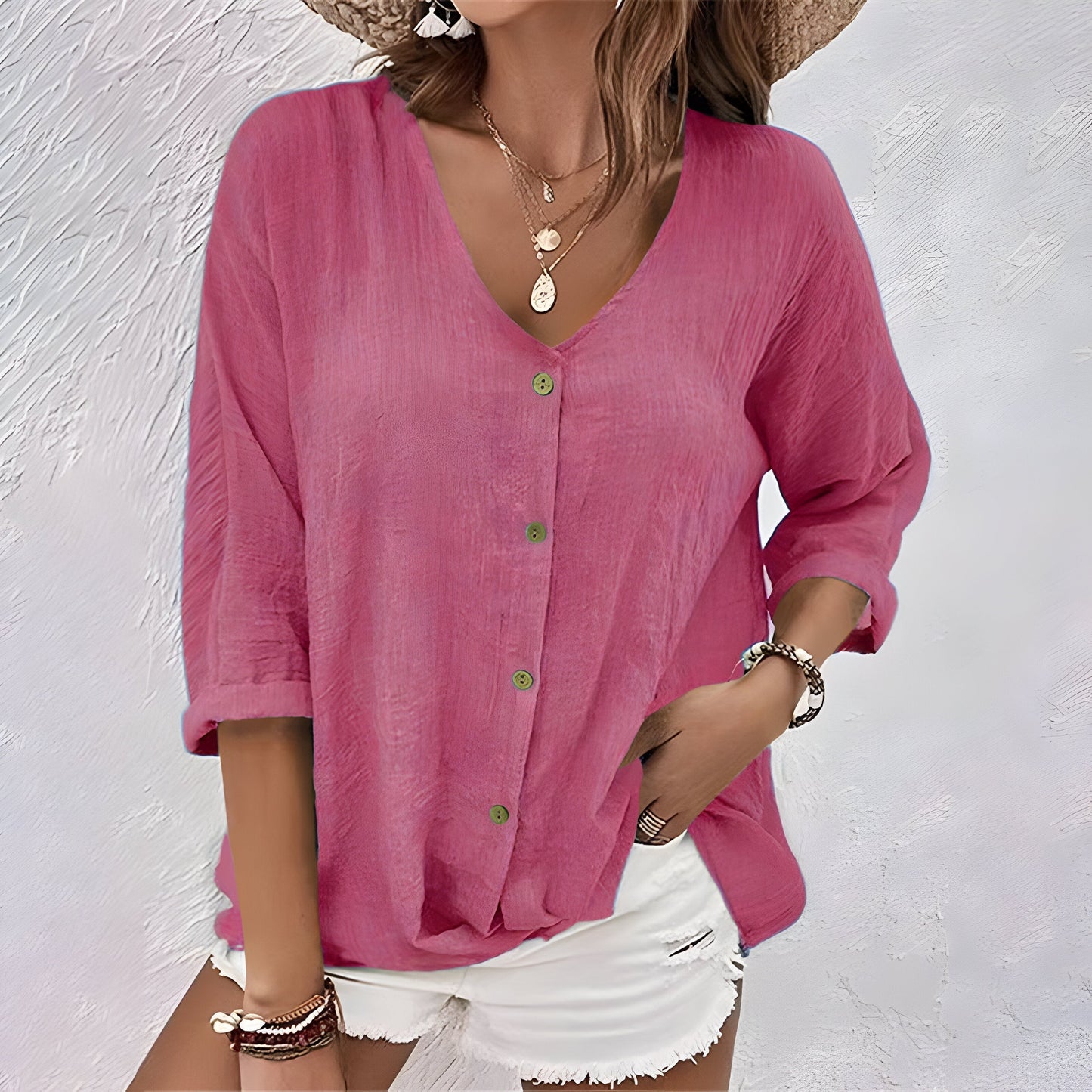 Relaxed-Fit V-Neck Shirt with Button Front 5