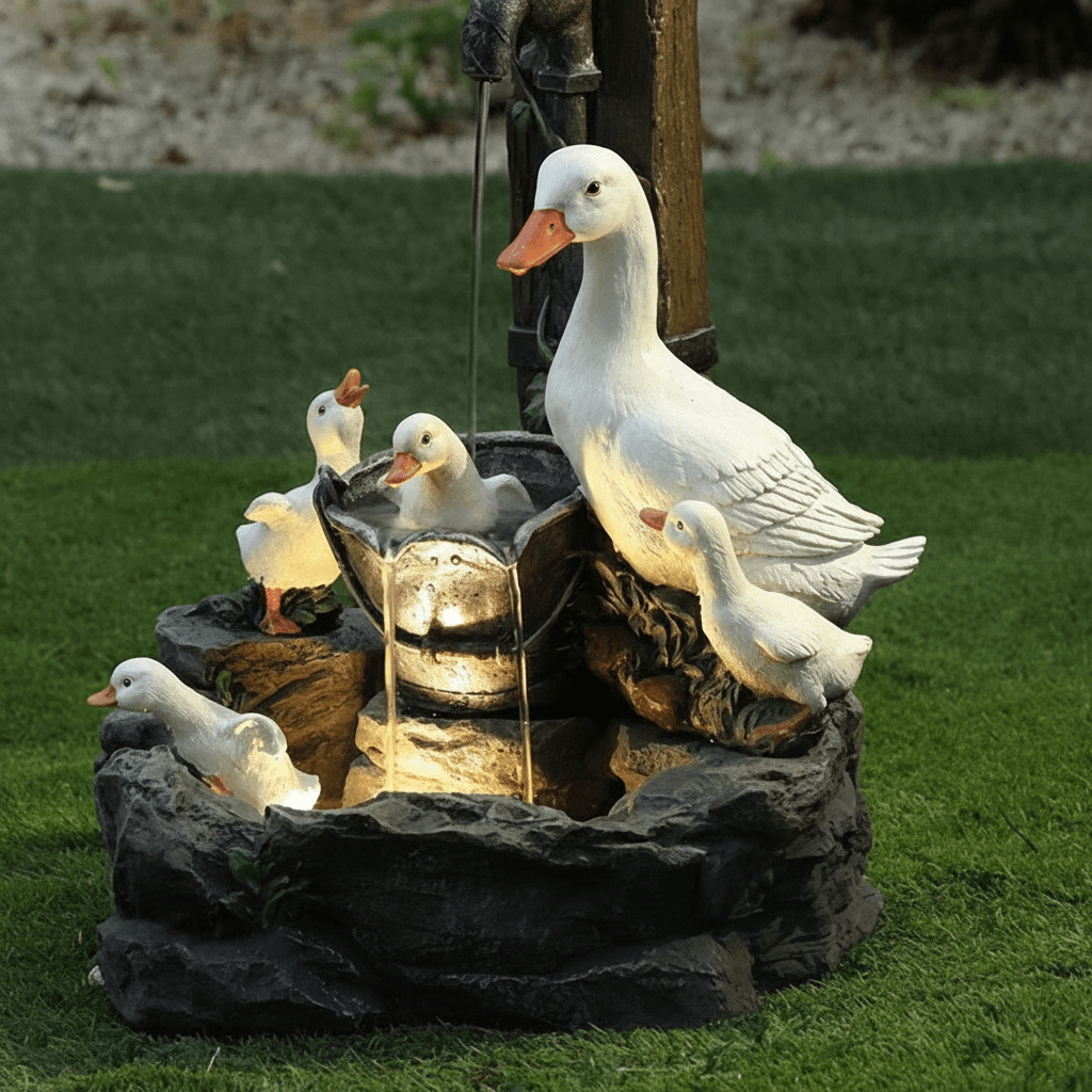 Solar Garden Fountain with Duck and Squirrel 1