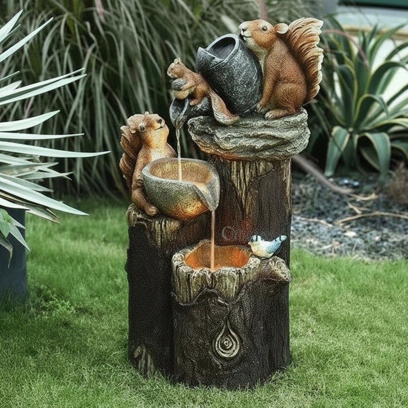 Solar Garden Fountain with Duck and Squirrel 4